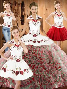 Extravagant Sleeveless Sweep Train Lace Up Embroidery Quinceanera Gowns