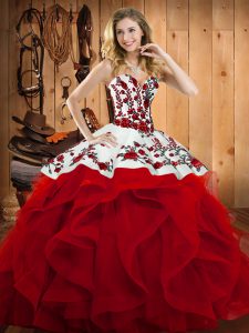 Ball Gowns Sweet 16 Quinceanera Dress Wine Red Sweetheart Satin and Organza Sleeveless Floor Length Lace Up