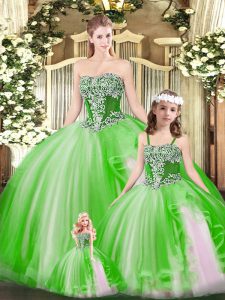 Elegant Floor Length Ball Gowns Sleeveless Green 15 Quinceanera Dress Lace Up