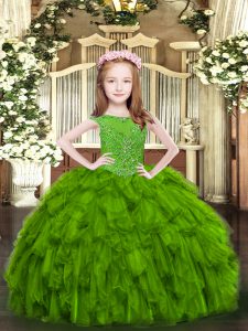 Most Popular Green Scoop Zipper Beading and Ruffles Child Pageant Dress Sleeveless