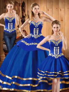 Blue Vestidos de Quinceanera Military Ball and Sweet 16 and Quinceanera with Embroidery Sweetheart Sleeveless Lace Up
