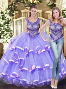 Sleeveless Beading and Ruffled Layers Lace Up Sweet 16 Dress