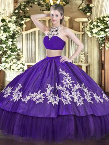 Luxurious Purple Sleeveless Tulle Backless Quinceanera Gowns for Military Ball and Sweet 16 and Quinceanera