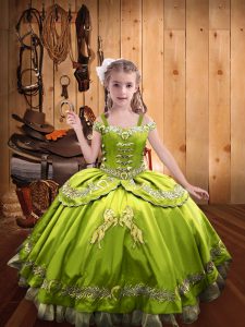 Yellow Green Ball Gowns Off The Shoulder Sleeveless Satin Floor Length Lace Up Beading and Embroidery Pageant Dress Womens
