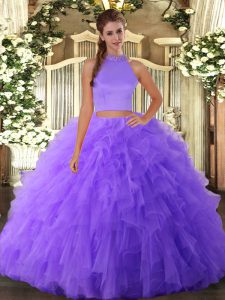 Sleeveless Backless Floor Length Beading and Ruffles Ball Gown Prom Dress