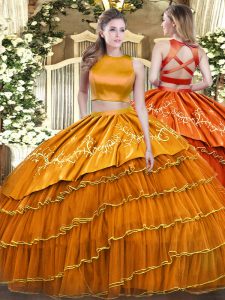 Orange Criss Cross Vestidos de Quinceanera Ruffled Layers Sleeveless Floor Length
