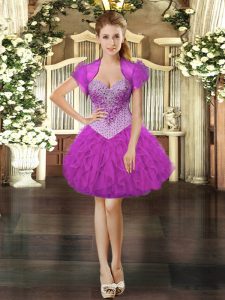 Fuchsia Organza Lace Up Sweetheart Sleeveless Mini Length Prom Dress Beading and Ruffles