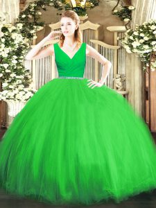 V-neck Sleeveless Zipper Quinceanera Gown Tulle