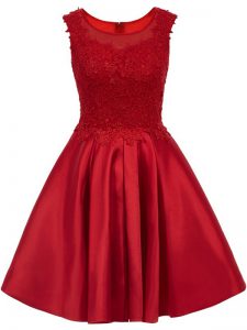 Classical Scoop Sleeveless Quinceanera Court Dresses Mini Length Lace Wine Red Satin
