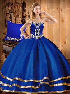 Discount Blue Lace Up Vestidos de Quinceanera Embroidery Sleeveless Floor Length