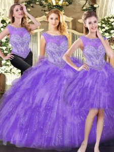 Edgy Scoop Sleeveless Lace Up Ball Gown Prom Dress Eggplant Purple Organza