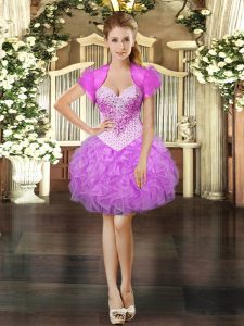 Spectacular Lilac Sleeveless Beading and Ruffles Mini Length Homecoming Dress