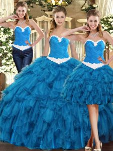 Wonderful Floor Length Ball Gowns Sleeveless Teal 15th Birthday Dress Lace Up