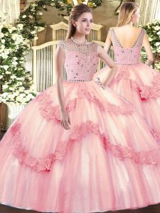 Fabulous Sleeveless Floor Length Beading and Appliques Zipper Sweet 16 Quinceanera Dress with Baby Blue