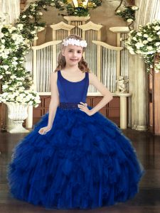 Graceful Floor Length Ball Gowns Sleeveless Royal Blue Pageant Dress Wholesale Zipper