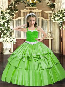 Ball Gowns Organza Straps Sleeveless Appliques and Ruffled Layers Floor Length Lace Up Little Girls Pageant Dress Wholesale