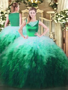 Designer Multi-color Ball Gowns Scoop Sleeveless Tulle Floor Length Side Zipper Beading and Ruffles Quinceanera Dress