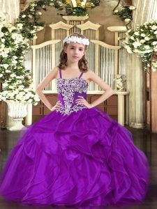 Super Appliques and Ruffles Pageant Dress for Teens Purple Lace Up Sleeveless Floor Length