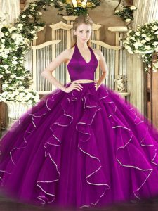 Best Purple Sleeveless Ruffles Floor Length Sweet 16 Quinceanera Dress