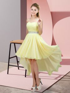 Best Chiffon Sleeveless High Low Wedding Guest Dresses and Beading