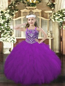 Sleeveless Beading and Ruffles Lace Up Kids Formal Wear