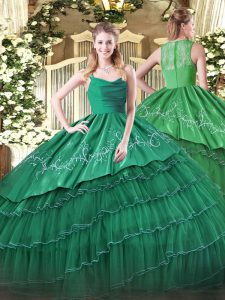 Stunning Sleeveless Embroidery and Ruffled Layers Zipper Quinceanera Gown