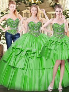 High Quality Floor Length Green Quince Ball Gowns Sweetheart Sleeveless Lace Up