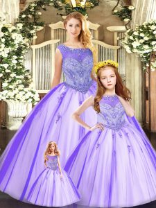 Sumptuous Scoop Sleeveless Lace Up Sweet 16 Quinceanera Dress Eggplant Purple Tulle