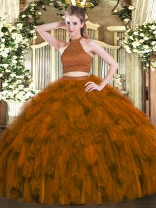 Classical Floor Length Ball Gowns Sleeveless Brown Sweet 16 Dress Backless