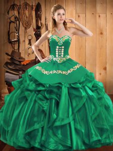 Embroidery and Ruffles Quince Ball Gowns Green Lace Up Sleeveless Floor Length