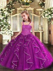 Floor Length Ball Gowns Sleeveless Purple Kids Pageant Dress Lace Up