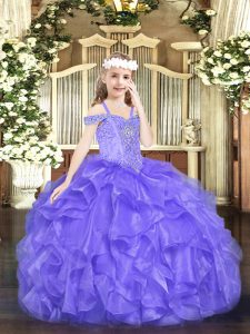 Lavender Sleeveless Beading and Ruffles Floor Length Glitz Pageant Dress