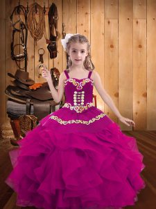 Trendy Sleeveless Embroidery and Ruffles Lace Up Pageant Dress for Girls