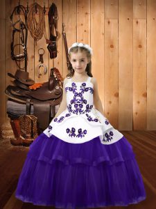 Purple Sleeveless Tulle Lace Up Kids Pageant Dress for Sweet 16 and Quinceanera