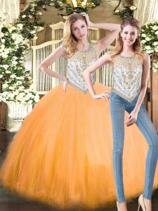Perfect Beading Quinceanera Dress Orange Red Zipper Sleeveless Floor Length
