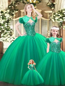 Graceful Turquoise Sleeveless Beading Floor Length Sweet 16 Dresses