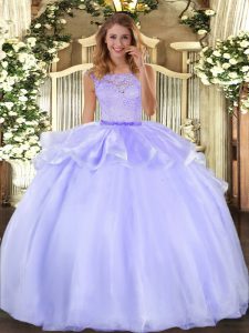 Stunning Lavender Scoop Clasp Handle Lace 15th Birthday Dress Sleeveless