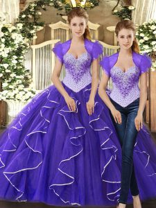 Beauteous Tulle Sleeveless Floor Length Quince Ball Gowns and Beading and Ruffles