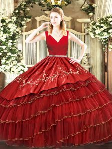 Sleeveless Embroidery and Ruffled Layers Zipper Sweet 16 Quinceanera Dress