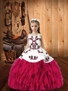 Wonderful Organza Sleeveless Floor Length Pageant Dress for Girls and Embroidery and Ruffles