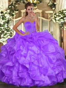 Deluxe Sleeveless Lace Up Floor Length Beading and Ruffles 15th Birthday Dress