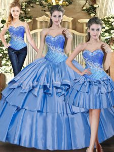 Baby Blue Sweetheart Lace Up Beading and Ruffled Layers 15 Quinceanera Dress Sleeveless