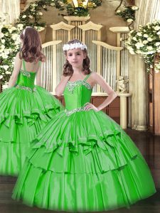 Floor Length Ball Gowns Sleeveless Green Child Pageant Dress Lace Up