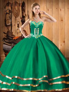 Embroidery Vestidos de Quinceanera Green Lace Up Sleeveless Floor Length