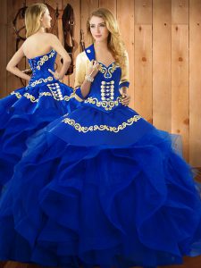 Enchanting Embroidery and Ruffles Sweet 16 Quinceanera Dress Blue Lace Up Sleeveless Floor Length