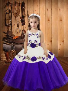 Superior Purple Straps Neckline Embroidery Pageant Dress Womens Sleeveless Lace Up