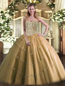 Fashionable Brown Sweetheart Neckline Beading Quinceanera Gowns Sleeveless Lace Up