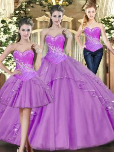 Fashionable Lilac Sweetheart Neckline Beading 15 Quinceanera Dress Sleeveless Lace Up