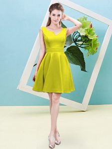 Wonderful Yellow Sleeveless Satin Zipper Damas Dress for Prom and Party and Wedding Party