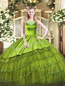 Fashion Olive Green Scoop Neckline Beading and Embroidery Vestidos de Quinceanera Sleeveless Side Zipper